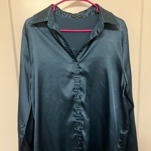 Womens sapphire blue silky satin blouse